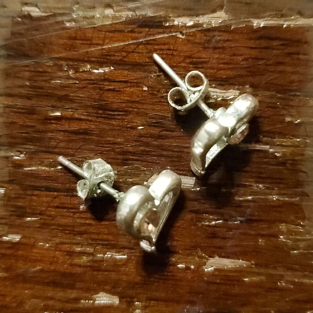 Silver heart stud earrings with November birthstone